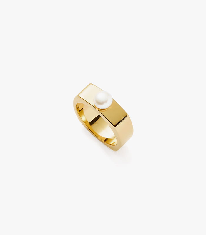 Button Pearl Square Chunky Ring
